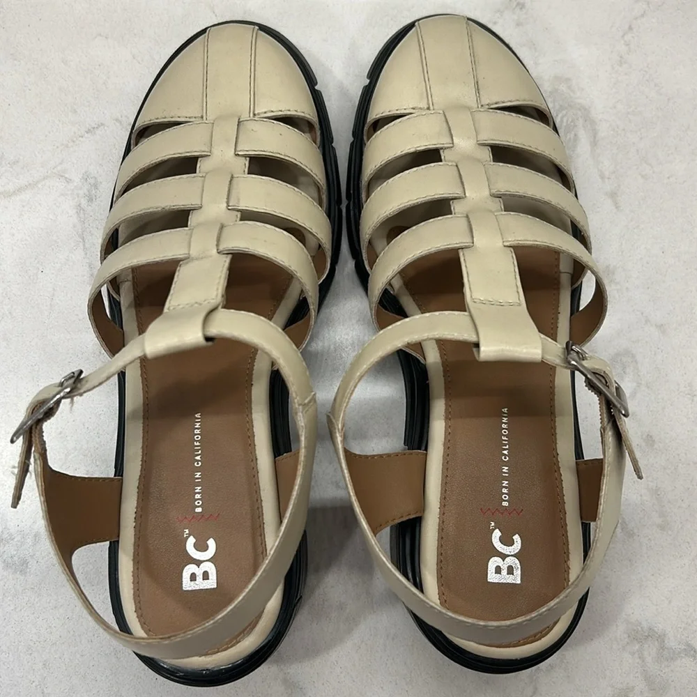 BC Footwear Anthropologie Up Till Dawn Fisherman Sandal Cream Lug Sole 10 NEW